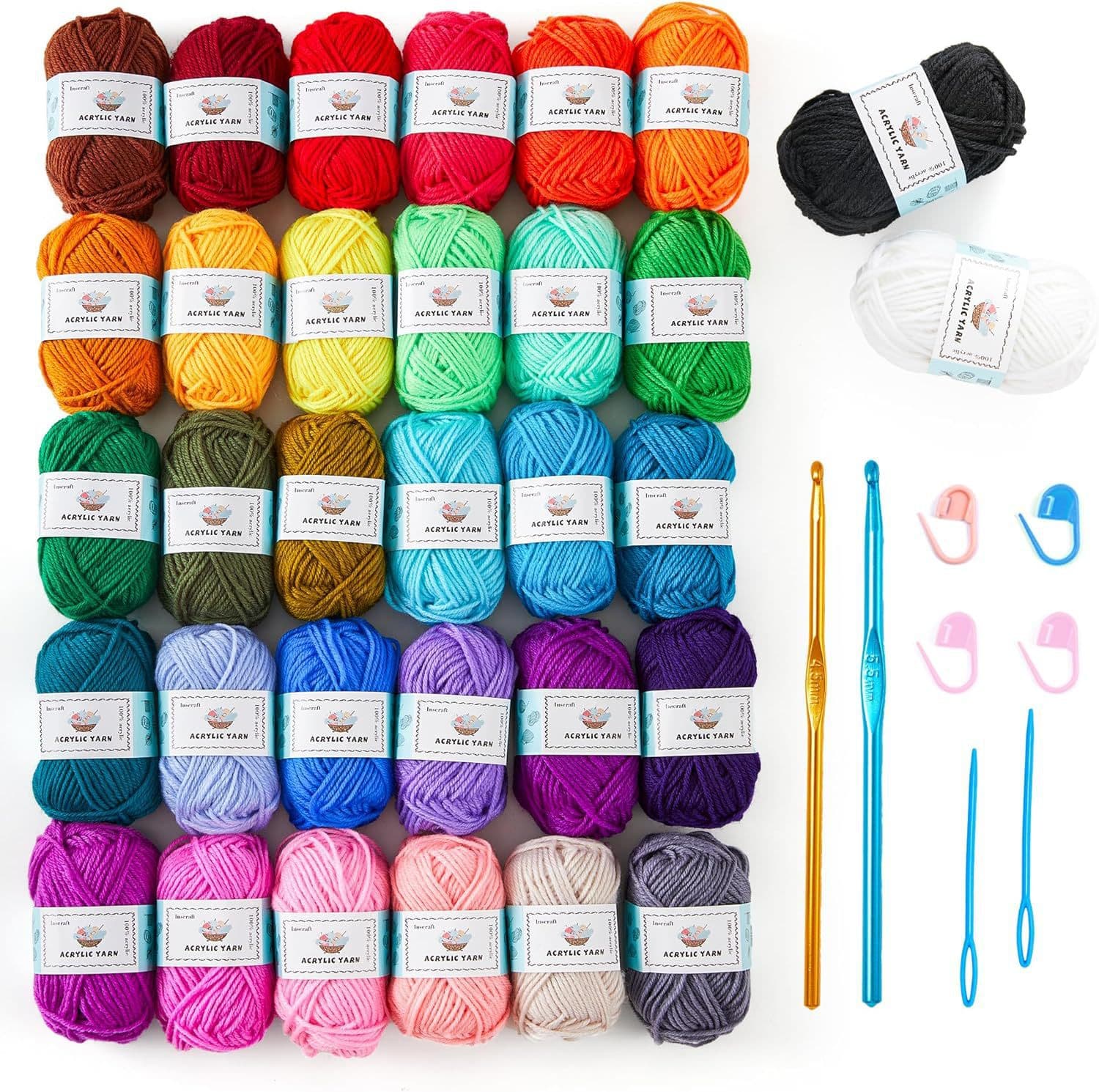Amazon 32-Piece Yarn Crochet Hook Set with 2 Hooks, 2 Knitting Needles, 4 Stitch Markers