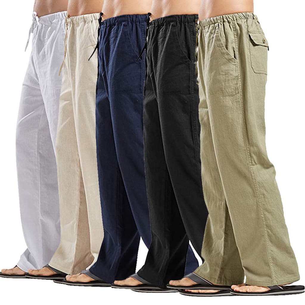 Cross-border AliExpress Amazon 2021 European and American Men's Clothing Linen Casual Pants Spring and Autumn Men's Cotton and Linen Casual Pants