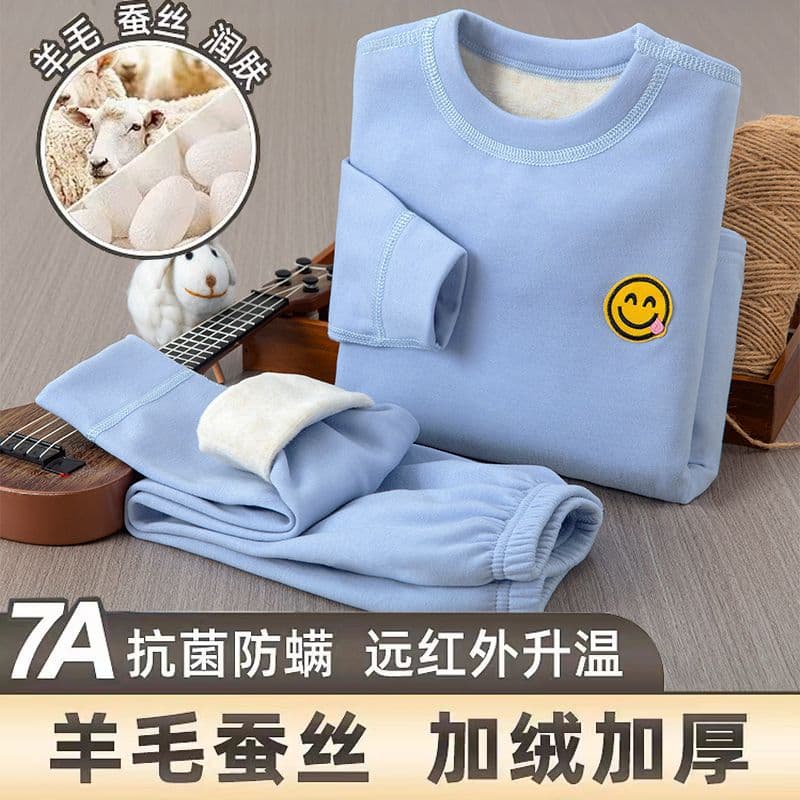 New children's fleece-lined underwear set, thickened men's and women's loungewear, autumn and winter wool and silk koala fleece outfit