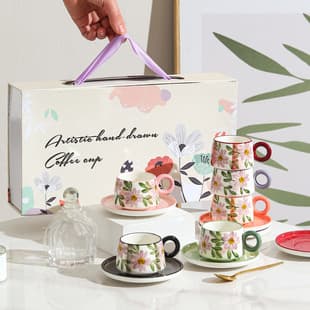 Creative Hand-Painted Ceramic Coffee Cup and Saucer Gift Set Espresso Home Coffee Cup Saucer Cross-Border Ceramic Coffee Cup and Saucer