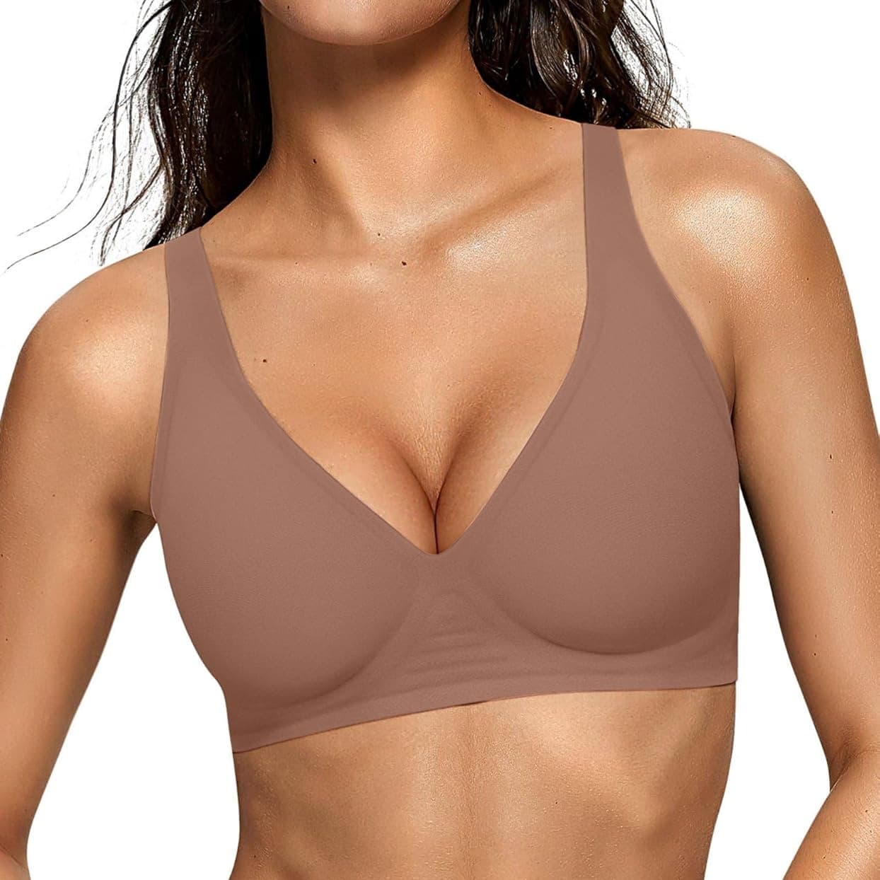 OEAK Women's Deep V Bra Wirefree Comfort Bra Support Wirefree Bra T-Shirt Push Up Bra