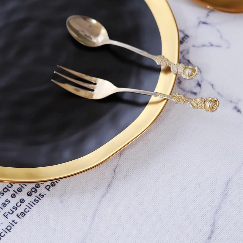 European Style Minimalist Gold-Plated Black Glaze Ceramic Dinner Plate, Western Food Flat Plate, European Series Gourmet Plate with Imperfections