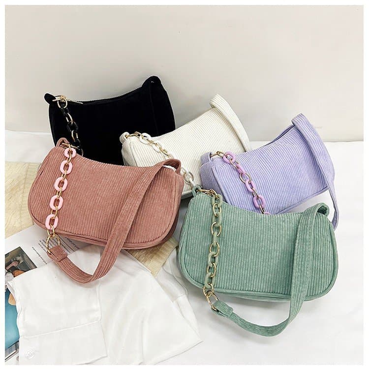 Korean style artistic cloth bag, simple casual corduroy cloth shoulder bag for women, solid color mini crossbody bag, portable canvas bag