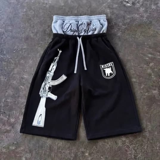 In Stock EU/US Cross-Border American Retro Hip-Hop Embroidered Mid-Length Loose Y2K 5-Point Shorts for Men