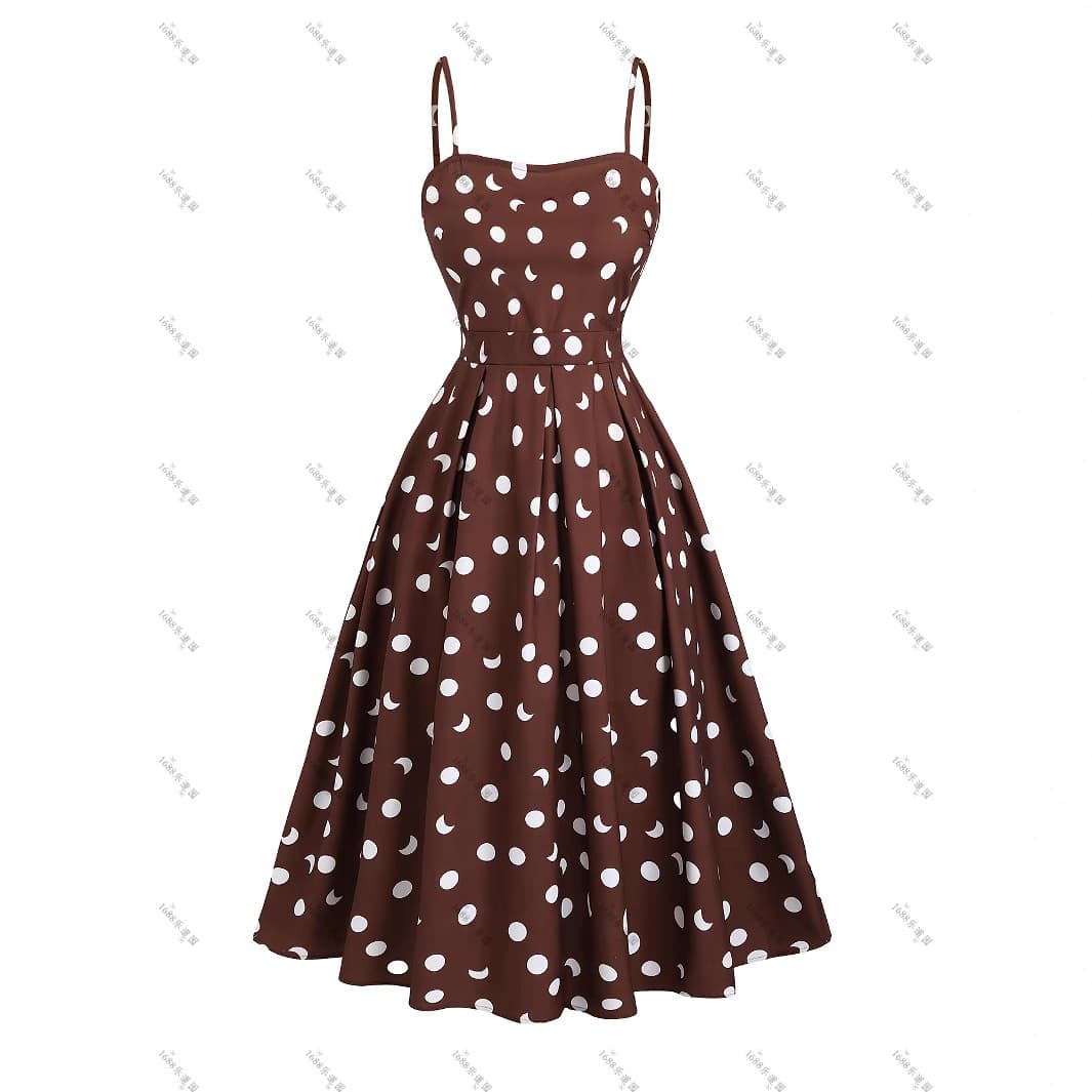 European and American Fashion Plus Size Women's Elegant Polka Dot Sling Long Dress