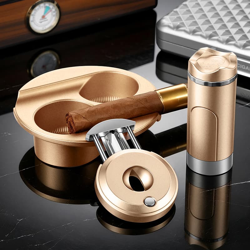 Kelong cigar smoking set metal portable business cigar ashtray lighter set CT-26DM1