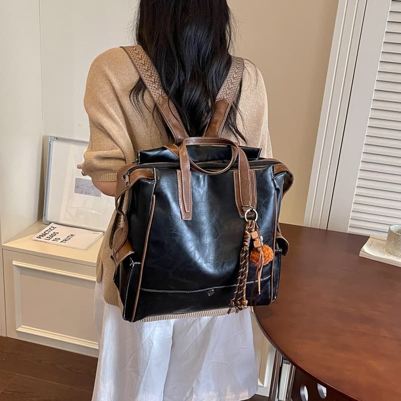 Vintage Crossbody Backpack for Women, Large Capacity Casual Versatile Commuter School Bag, Street Style High-End Travel Backpack
