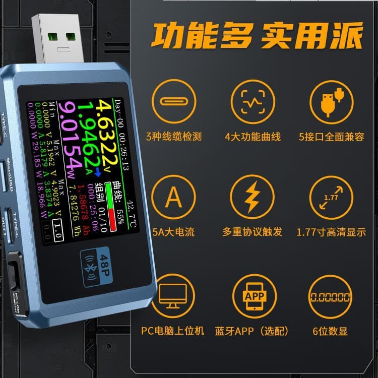 FNIRSI FNB48P USB Mobile Phone DC Charger Tester Voltage Current Meter Fast Charging Power Test