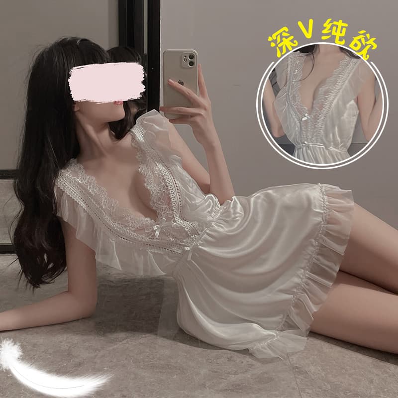 Lingerie Sexy Sleepwear Women Water-Soluble Lace Passionate Uniform Lingerie Pure Desire Girl Style Chemise Set