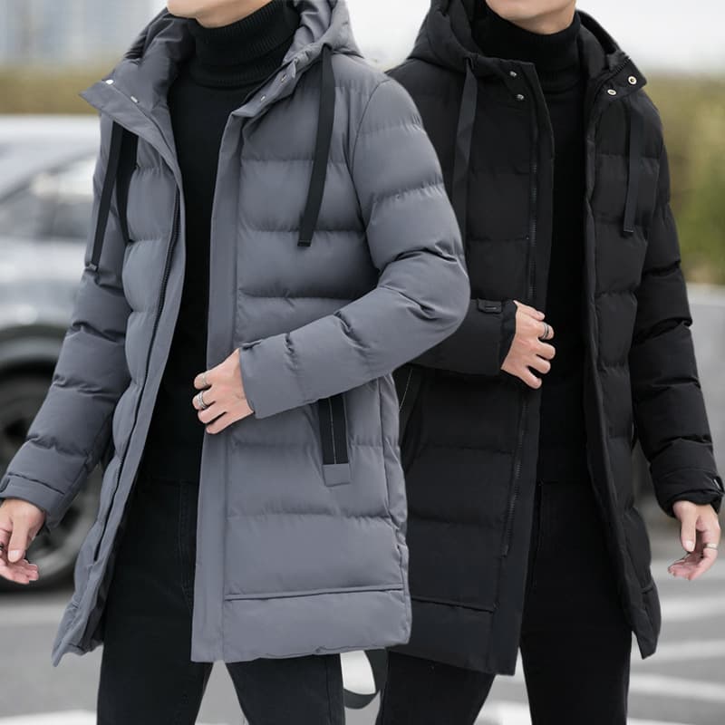 Mid-Length Cotton Coat Men's Hooded Cotton Jacket 2022 Winter New Style Long Cotton Padded Coat Men's Outerwear