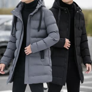 Mid-Length Men's Cotton Padded Coat Hooded Winter New Style Long Cotton Jacket Outerwear