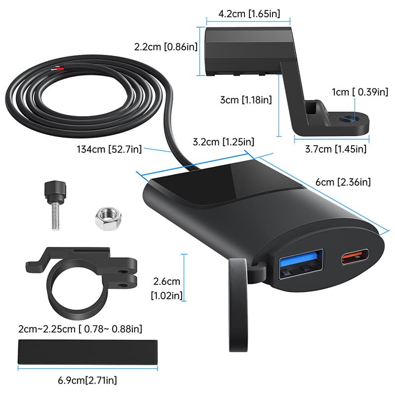 12V Car Phone Charger Fast PD+QC3.0 Motorcycle Apple Huawei Universal Smart Fast Charger