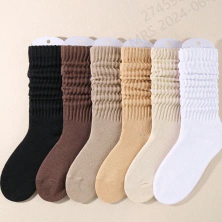 6-color stacked socks, Maillard style socks for women, spring and autumn mid-calf, ins trendy internet celebrity candy color long tube socks, autumn.