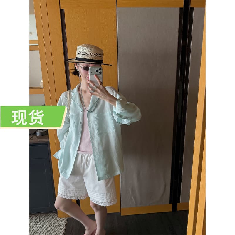 Mona Zhang lazy South French Tencel linen shirt/loose and light summer coat long-sleeved all-match shirt