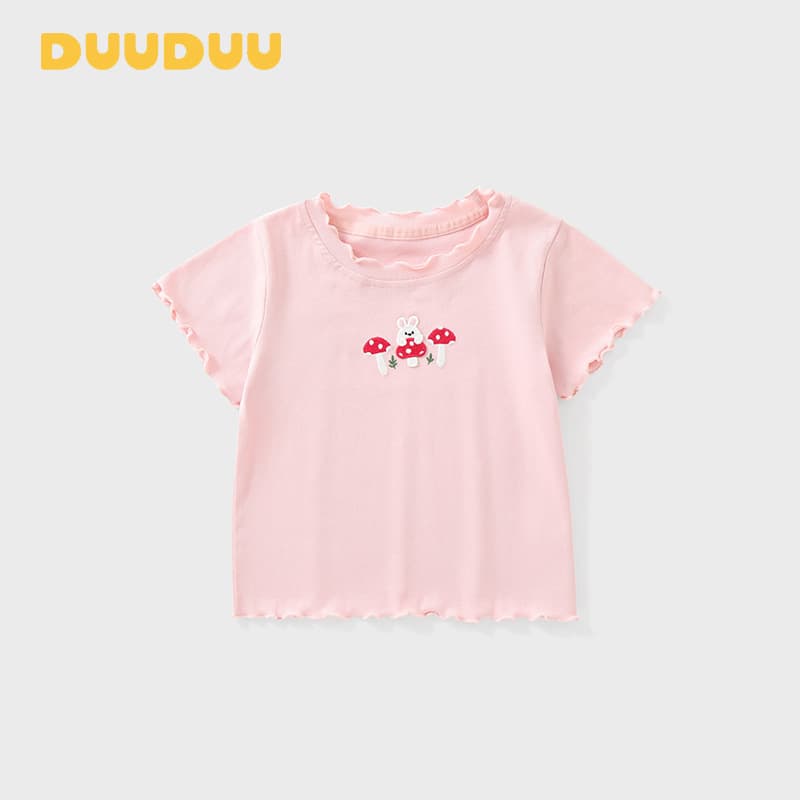 DUUDUU Cute Pink Baby Summer Clothes 2026 New Kids Thin Top T-Shirt Short Sleeve for Girls