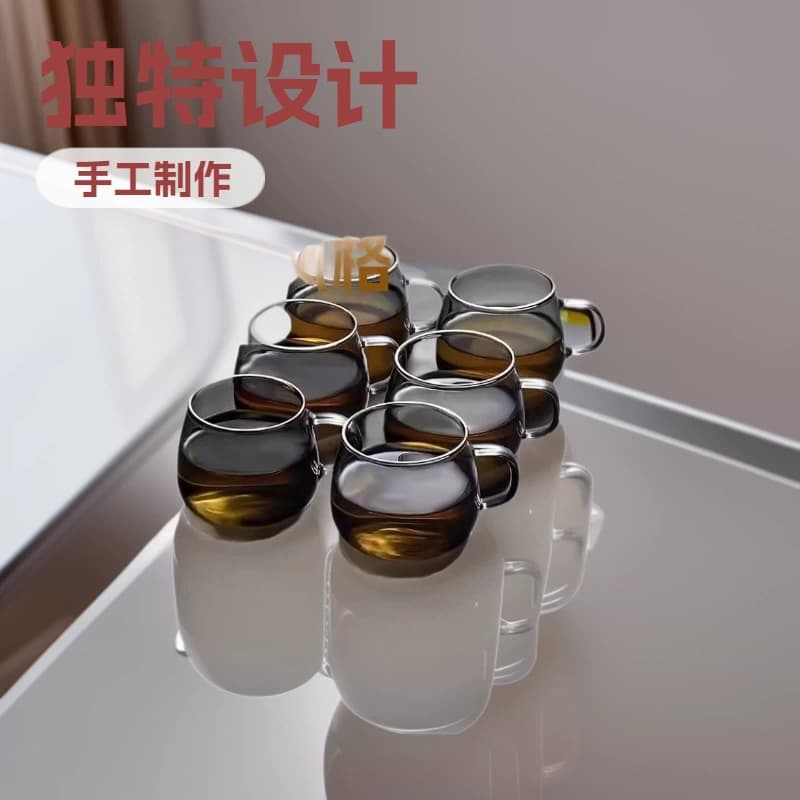 Glass tea cup with handle, transparent small water cup, home office tea cup, small tea set, tea set, home use