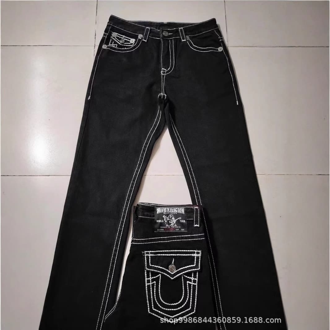 Cross-border men's jeans white thick line straight casual jeans cross-border foreign trade American retro personality street
