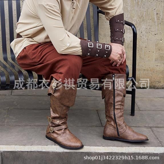 Medieval Cross-Border Foreign Trade New Amazon Independent Site European and American Renaissance Flat Buckle Men's Large Size Boots