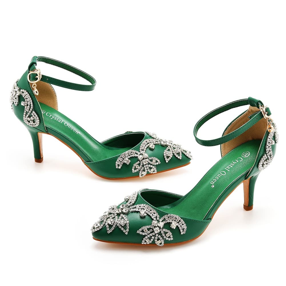 7cm Large Size Sandals Thin Heel Pointed Toe Rhinestone High Heel White Export High Heels Wedding Shoes
