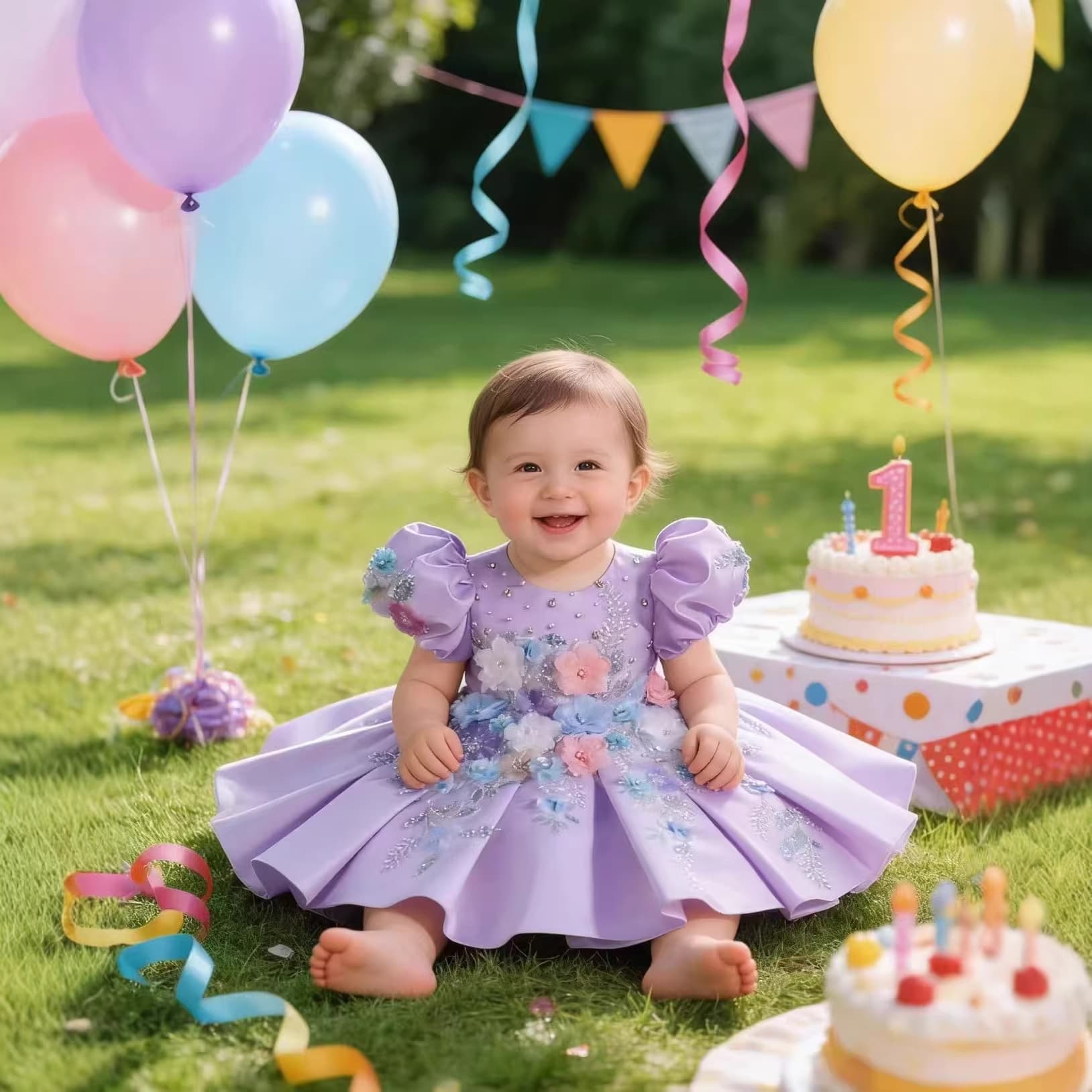 Children's flower foreign trade one-year-old dress baby girl purple heavy industry princess dress 100-day banquet photo-taking tutu dress