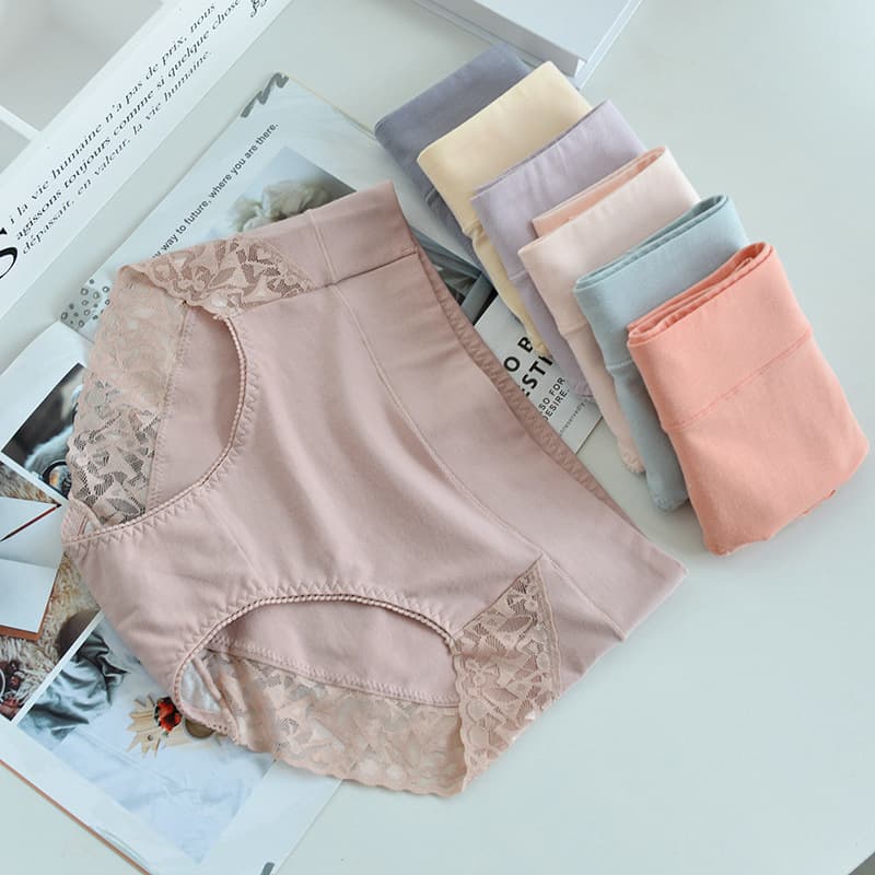 2025 Autumn/Winter Cotton Women's Lace High-Waist Shapewear 7A Antibacterial Cotton Crotch Breathable Plus Size Women's Underwear