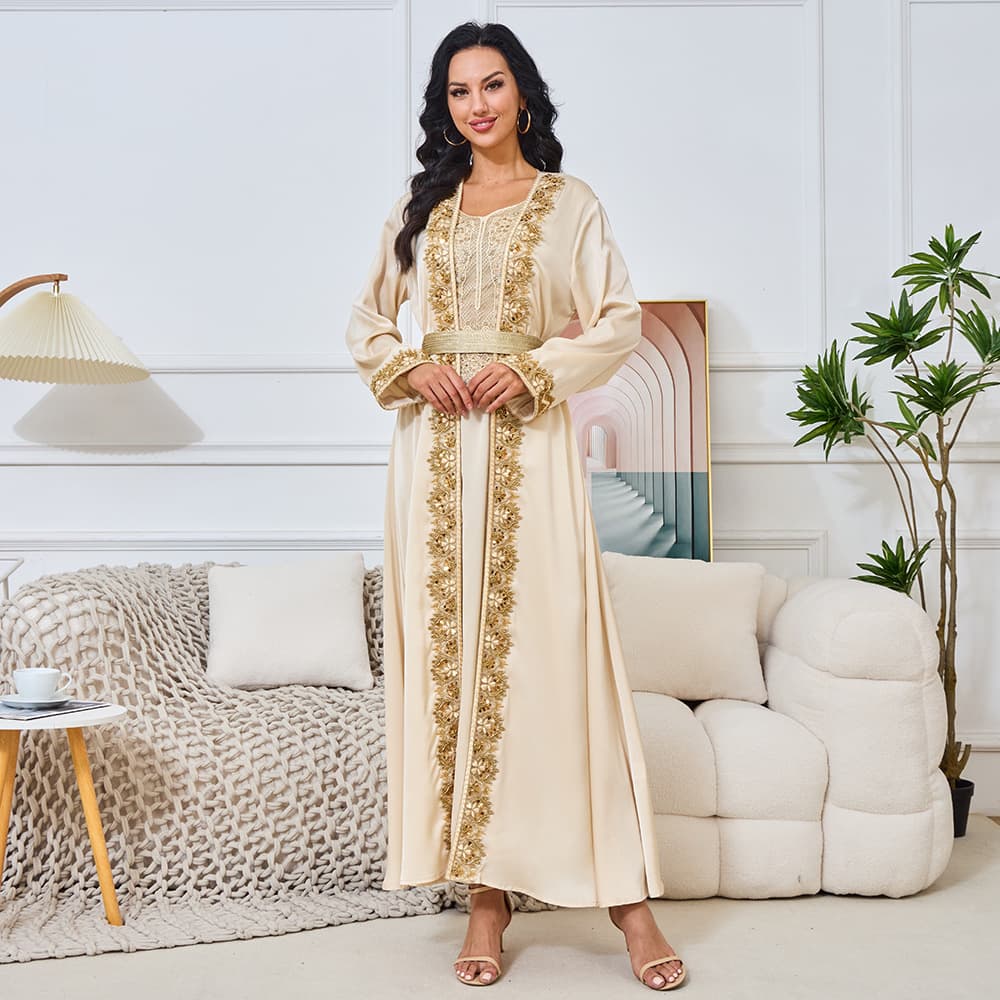 MT269 Women's Clothing Evening Gown Fashion Beaded Dress Long Sleeve Cardigan Two-piece Set
