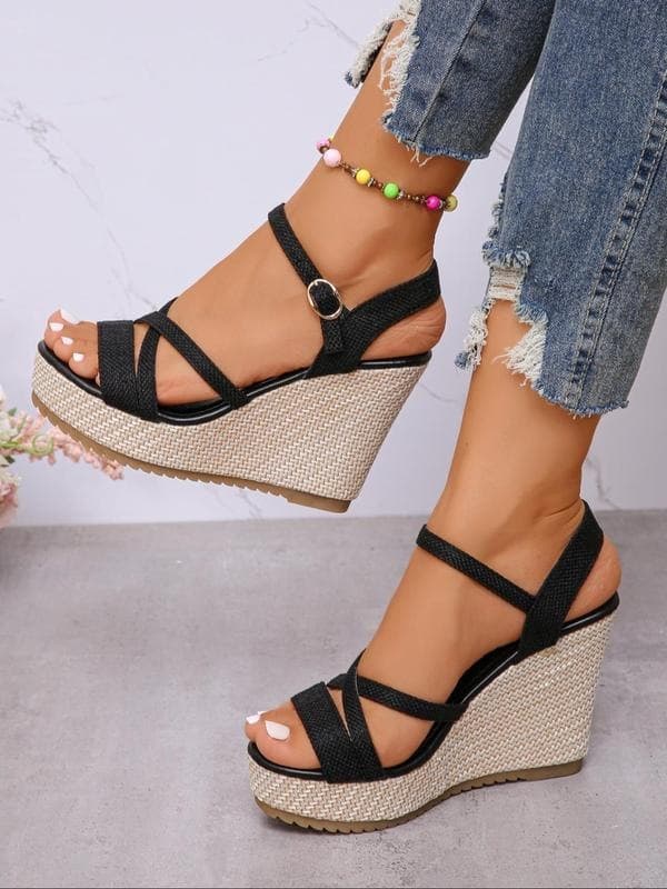 J 67990 Cross Strap Jute Rope Wedge Sandals