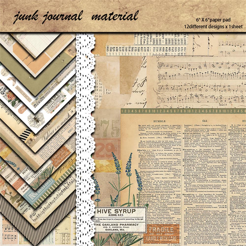 12 Sheets Scrapbook Material Paper Vintage Every Day Is Junk Journal Style Hand Account European and American Collage Material Paper Background Paper DIY Stickers