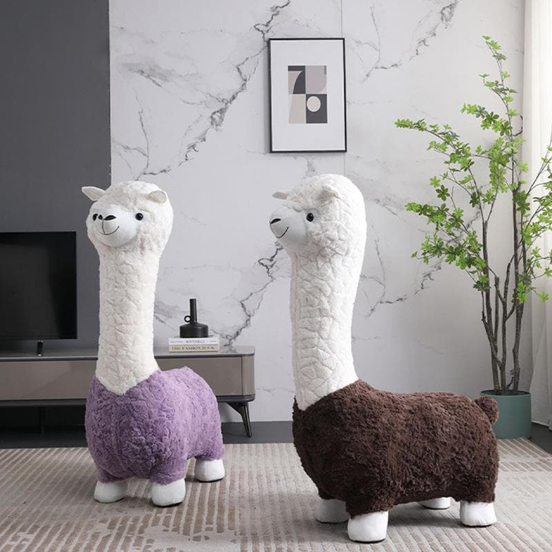 Alpaca Creative Seat Plush Living Room Ornament Animal Light Luxury Shoe Changing Stool Floor Standing Children's Sofa Stool Gift