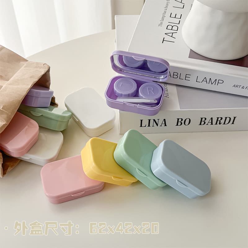 Ins-style Contact Lens Case, Korean Minimalist Premium Portable Solid Color with Mirror, Compact Beauty Lens Case