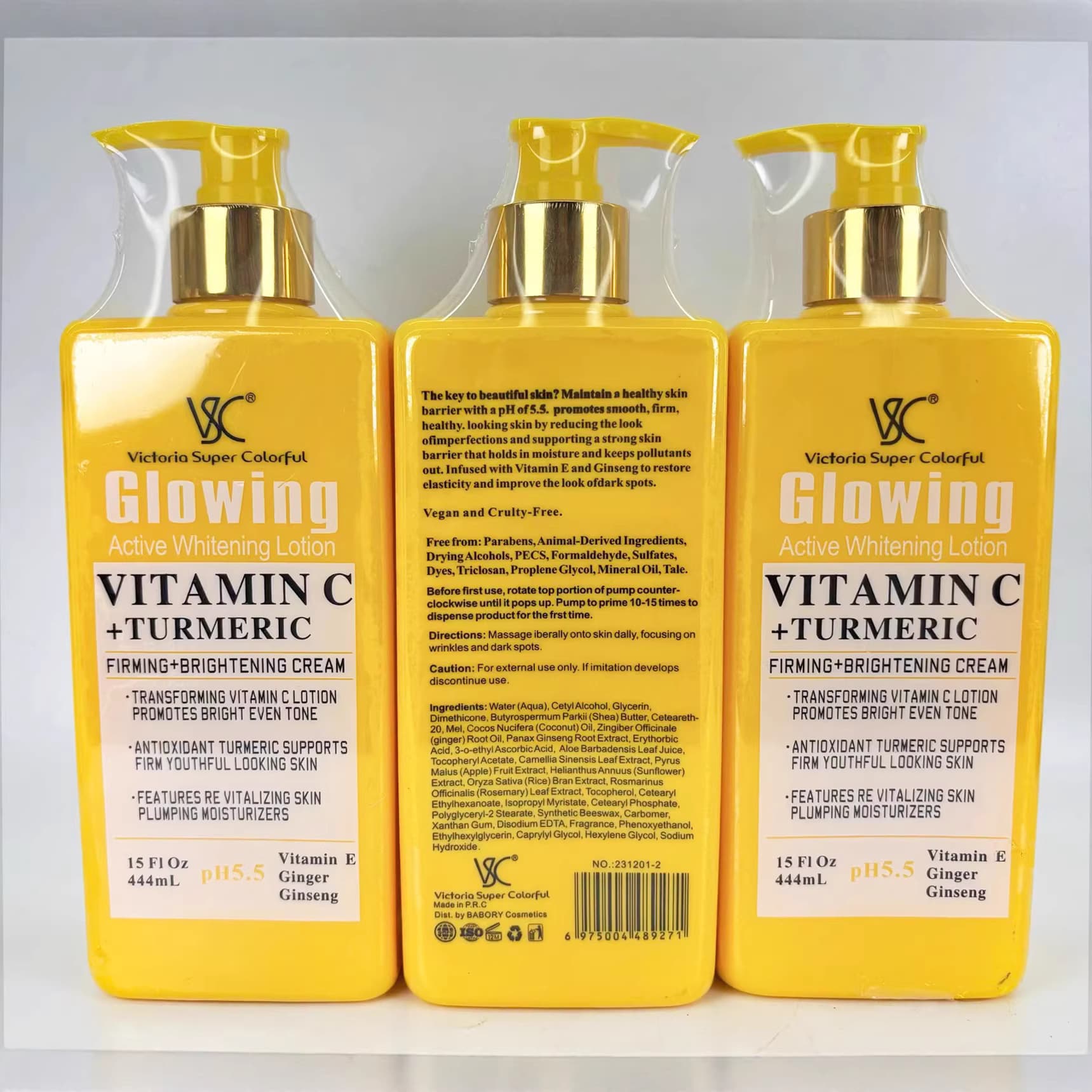 Cross-border Vitamin C Turmeric Body Lotion with Niacinamide for Brightening Skin Tone, Gentle Moisturizing Lotion 444ml, Wholesale for Export