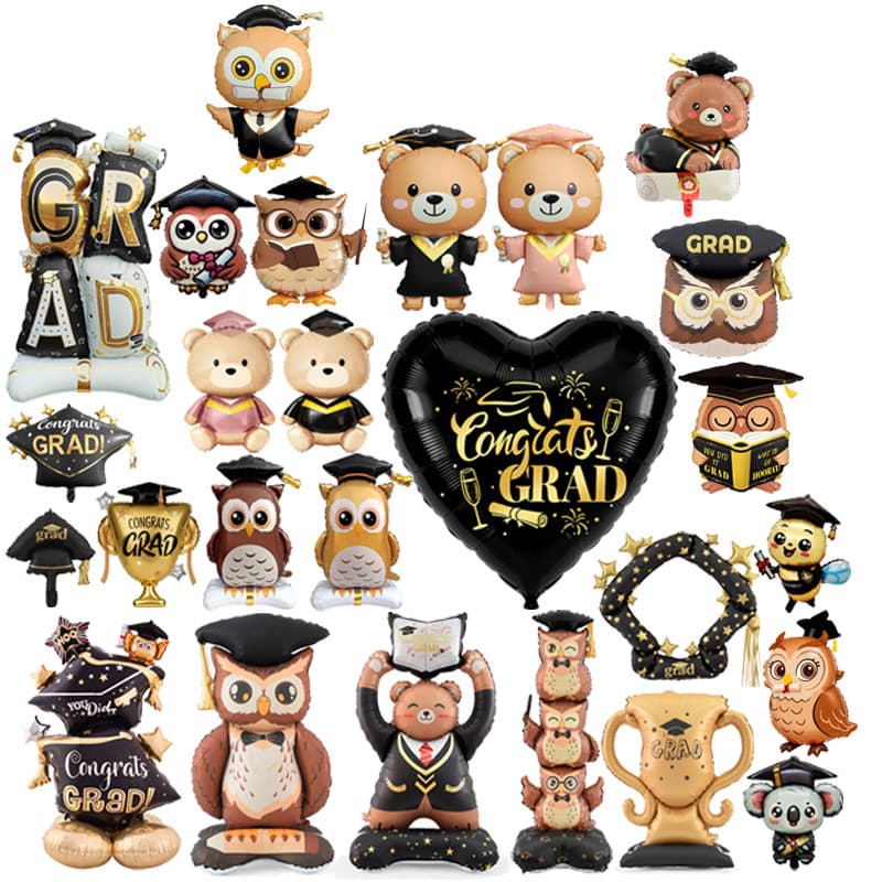 Graduation Season Decoration Set: Doctoral Cap, Diploma, Koala, Graduation Bear, Cartoon Celebration Party Aluminum Foil Balloons