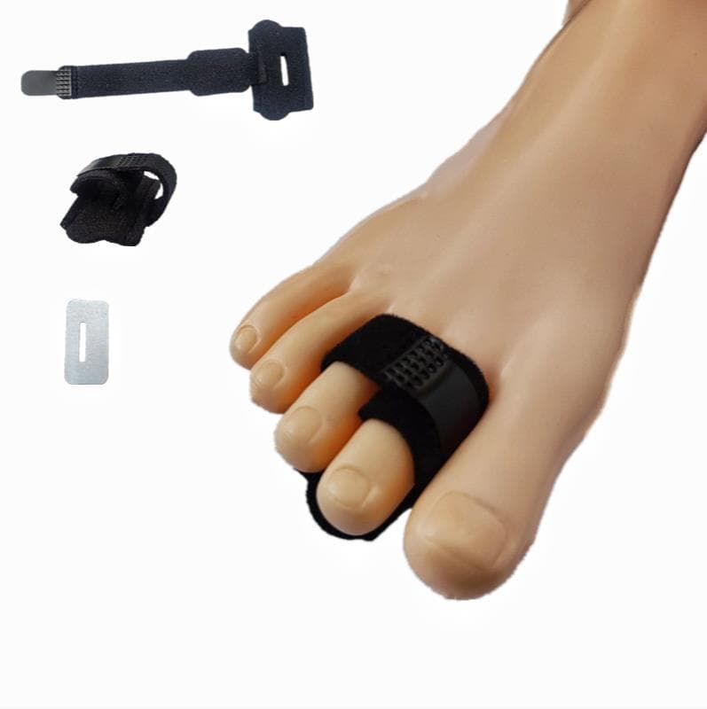 Double toe stretcher with cloth strap, middle toe extender, toe fixation band, and aluminum toe splint