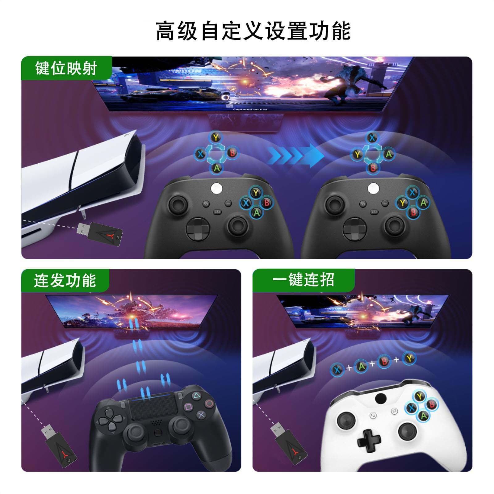 PS5 Game Controller Adapter Compatible with PS5/PS4/Xbox/Switch Pro Controllers for Playing PS5 Games