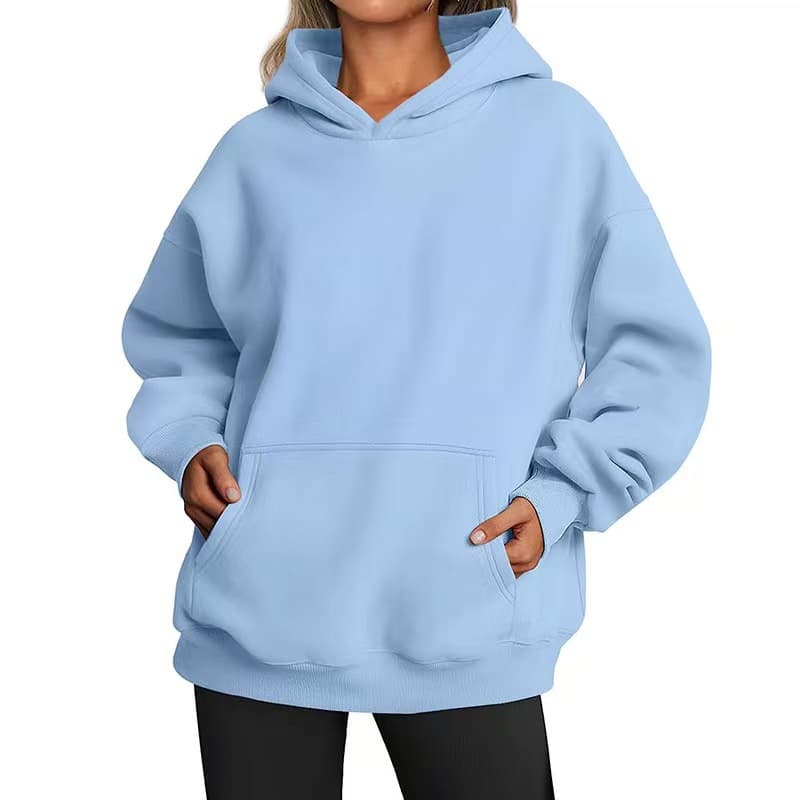 Women's Fleece Hoodie Long Sleeve Oversized Loose Fit Pullover Sweatshirt Streetwear Hip Hop Style Autumn Winter Pure Color