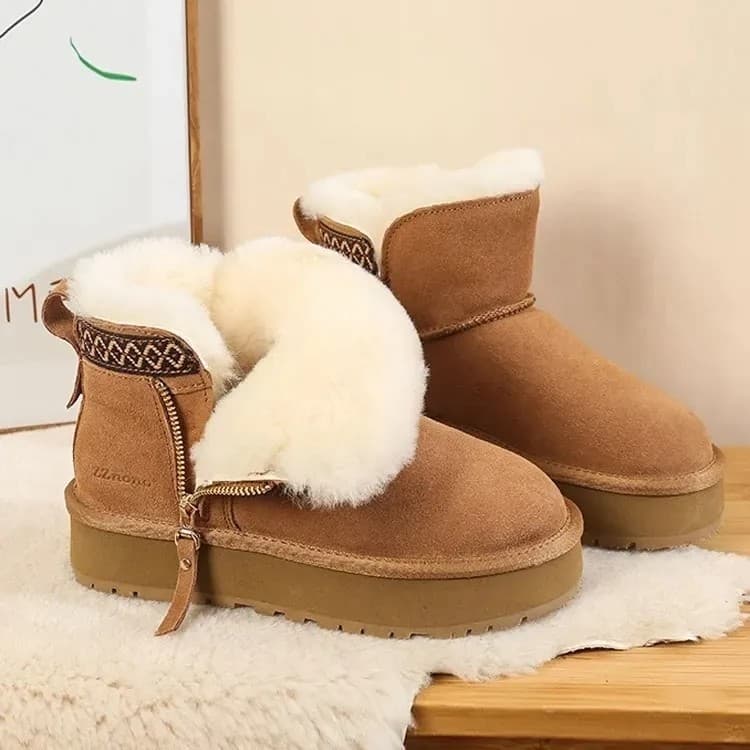 Side Zipper Snow Boots Women Leather and Wool Integrated Fleece-Lined Extra Warm Cotton Shoes 2024 Bestseller Versatile Short Cotton Boots Winter