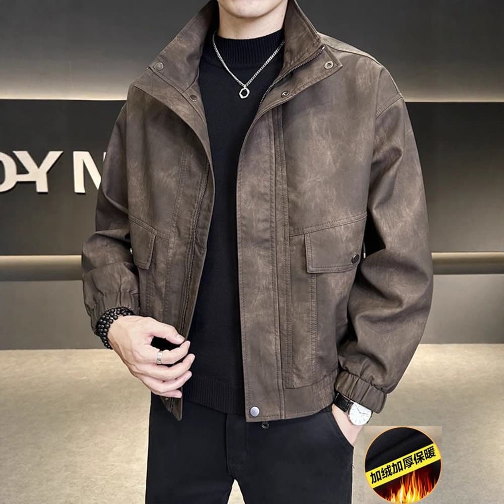 Maillard Retro Men's Fleece-Lined Leather Jacket 2025 Autumn and Winter Wasteland Motorcycle Style Leather Jacket Casual Top