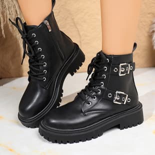 Cross-Border Autumn Winter New Short Boots for Women 2026 Simple Korean Style Chunky Heel Ankle Boots Casual Foreign Trade Large Size Martin Boots