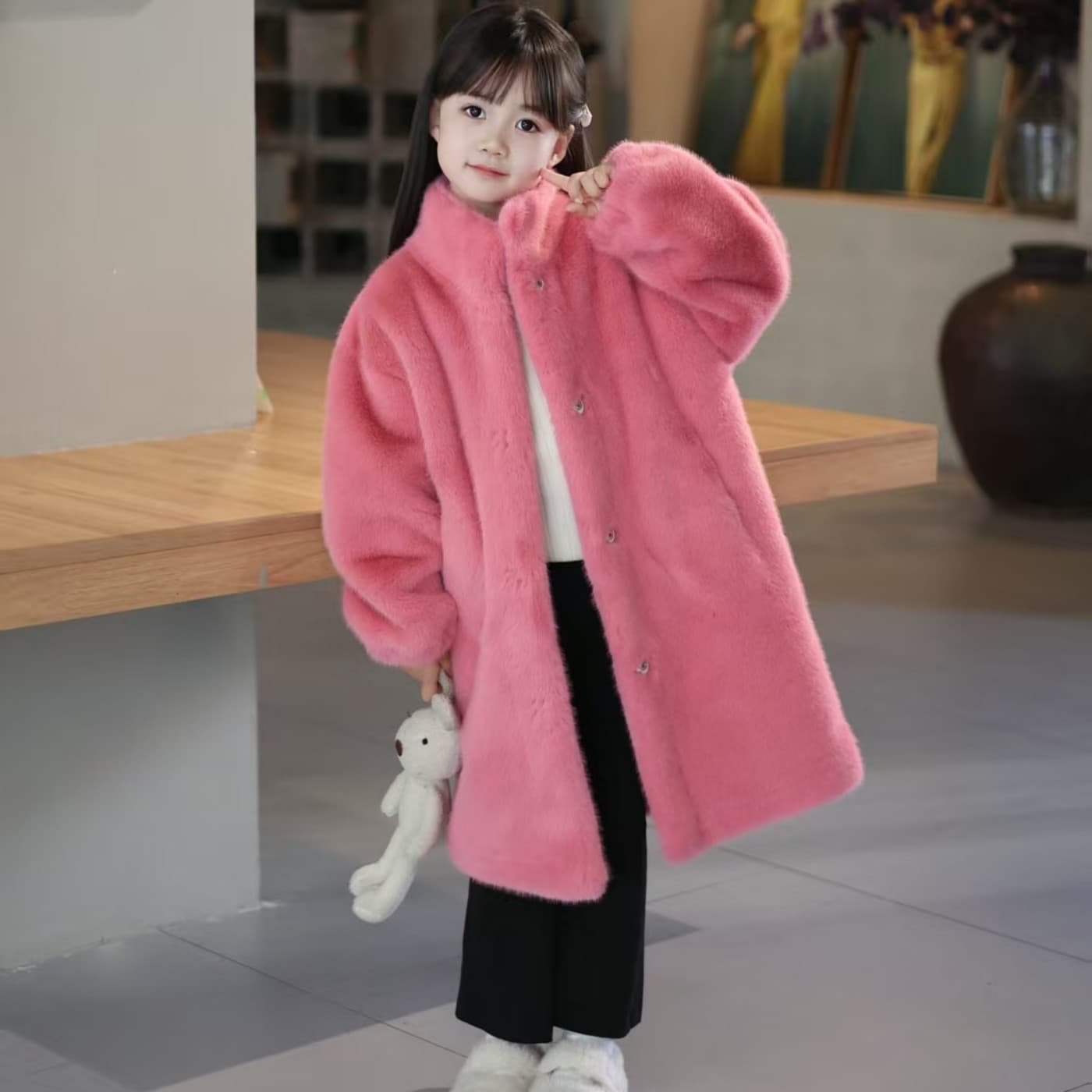 Children's Fur-Integrated Coat 2025 Winter New Style Girls' Faux Mink Fur Coat Mid-Length Thickened and Warm