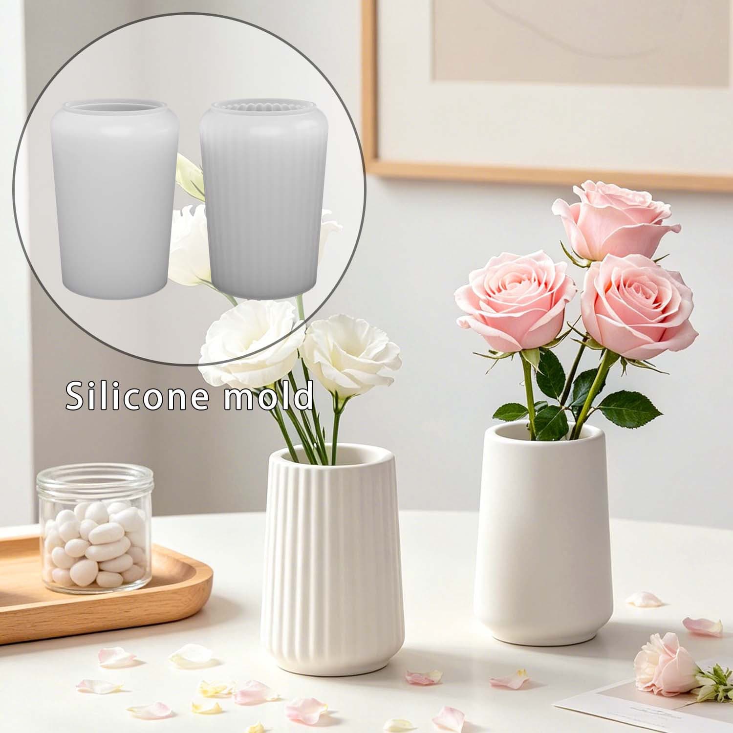 Sweet honey diy simple glossy vase crystal glue mold striped vase pen holder ornaments silicone mold