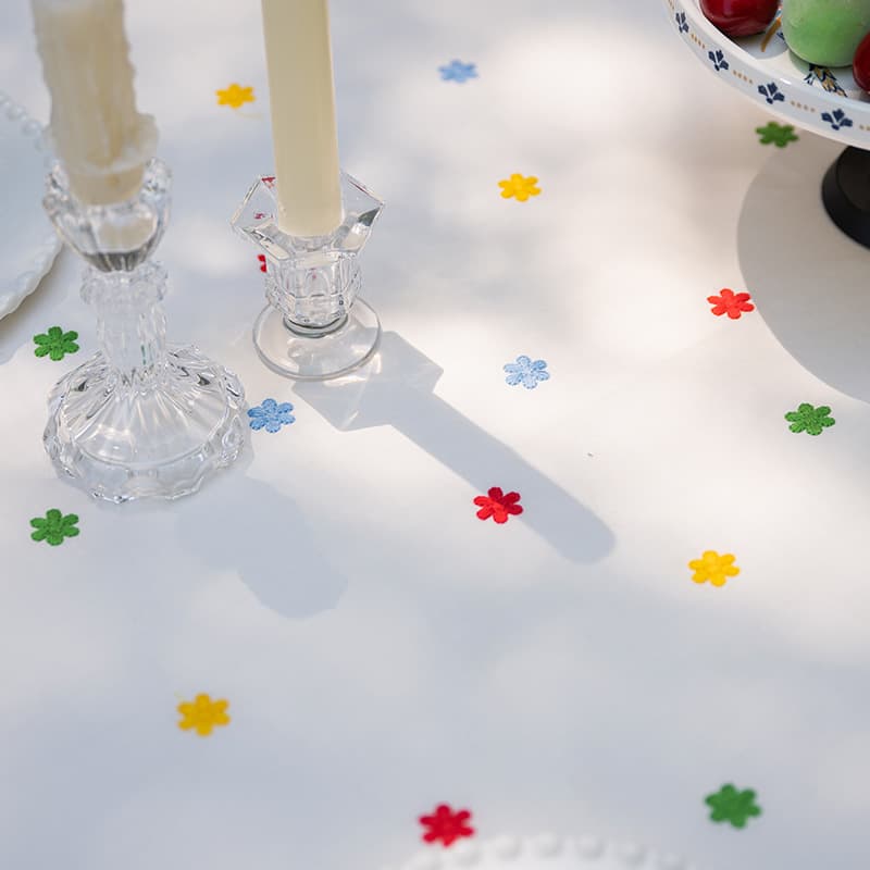 French-style Cotton Embroidered Geometric Rectangular Tablecloth, Light and Fresh Ruffle Hem Coffee Table Cover, Drop Shipping