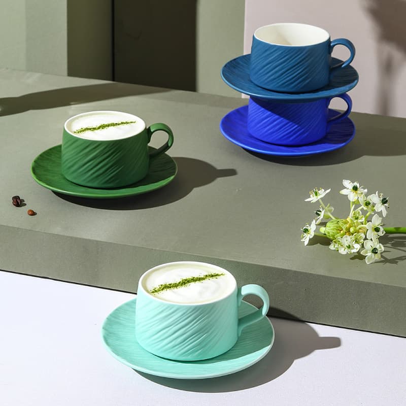 High-End Stone Texture Coffee Cup Simple Ceramic Latte Art Cup Cappuccino Mocha Cup and Saucer Set