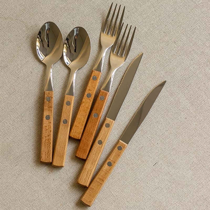 Wooden Handle Stainless Steel Knife Fork Spoon Set INS Style Steak Cutlery Restaurant Fine Dessert Spoon Home Spoon