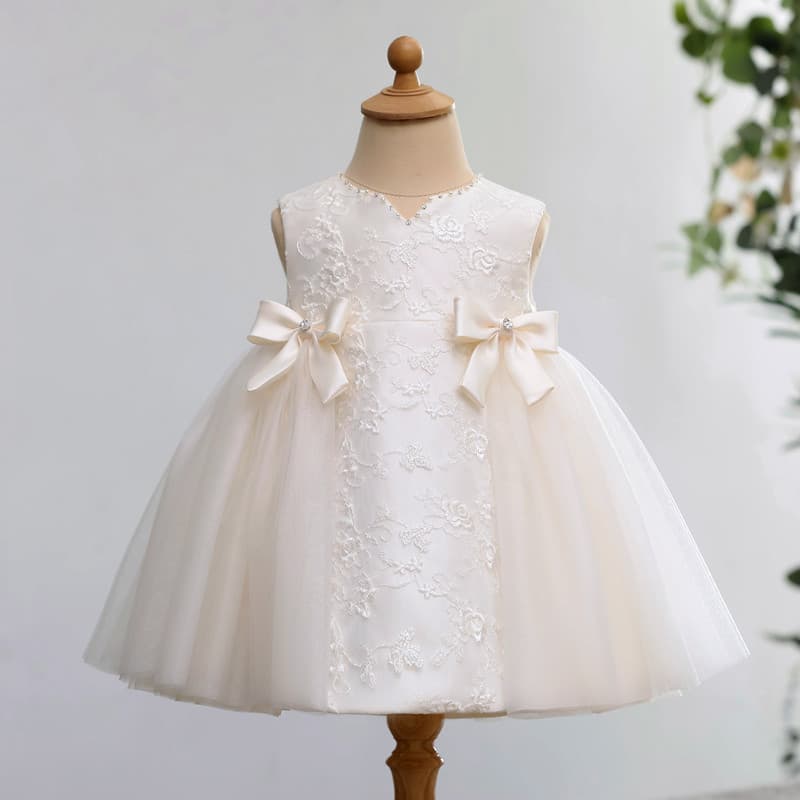 Princess First Birthday Dress for Baby Girls, Korean Lace Toddler Small Wedding Dress, Flower Girl Champagne Tutu Skirt