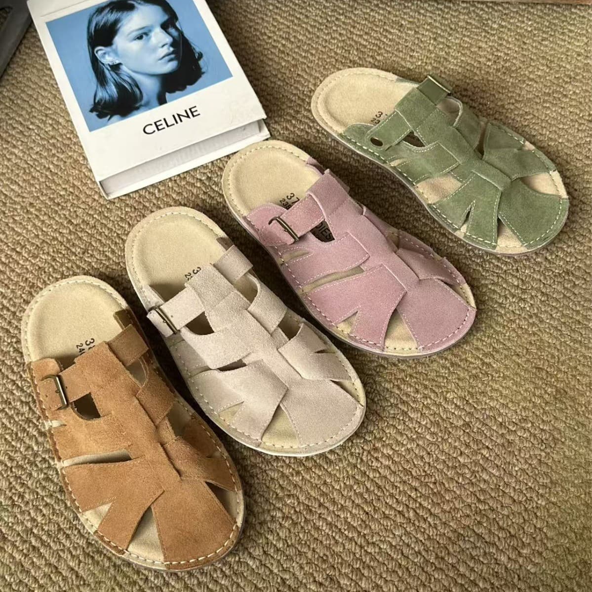 New Summer Hollow-Out Slippers, Casual Retro Handmade Slippers for Women, Genuine Leather Round-Toe Breathable Women's Shoes, Forest-Style Sandals