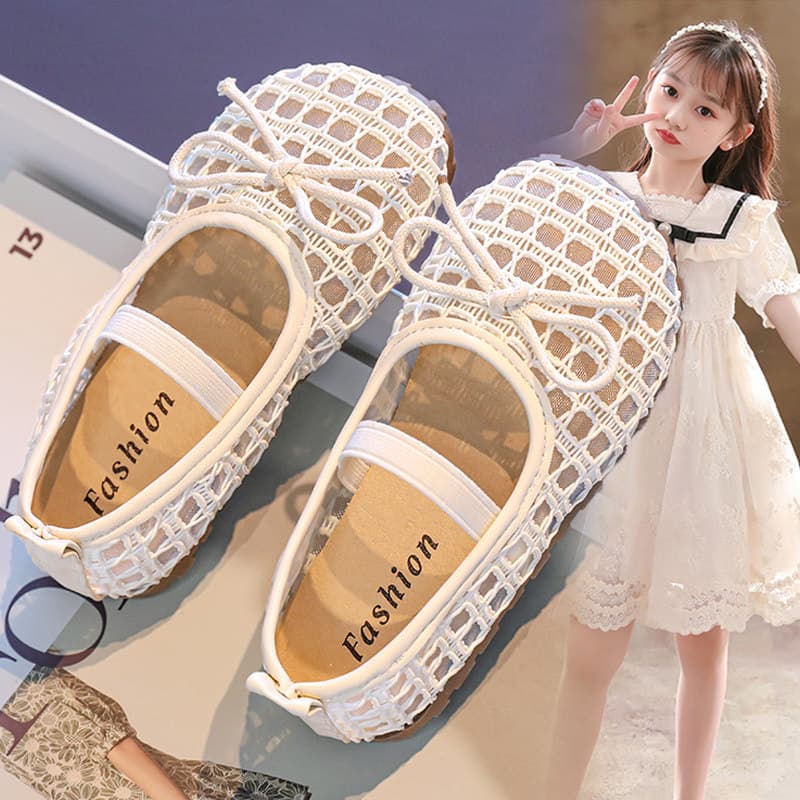 Girls' Sandals 2026 Summer Style Children's Soft Sole Loafers Toddler Slip-on Hollow Fashion Princess Bow Sandals