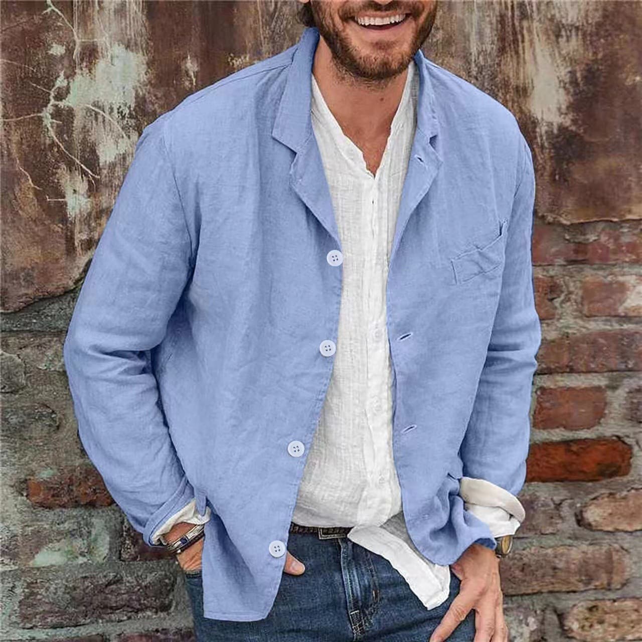 Amazon Formal Men's Spring and Autumn Blazer Jacket, Loose Fit, Simple Solid Color, Casual and Versatile