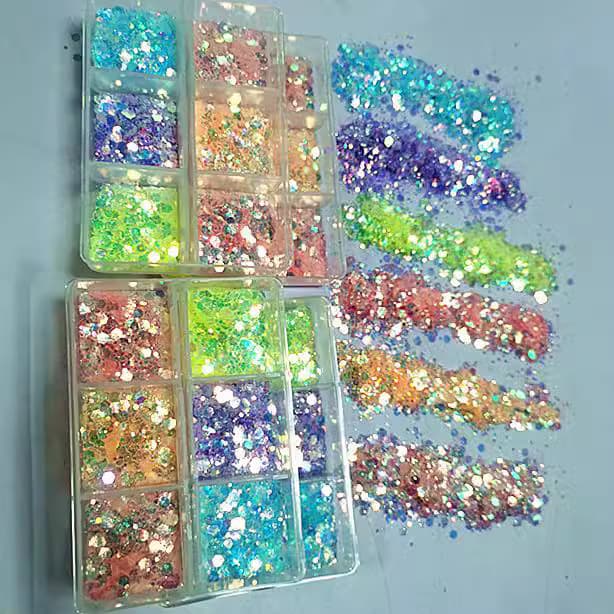 6-Grid Nail Art 13 Styles Glitter Christmas Snowflake Glitter Mixed Color Nail Glitter Nail Stickers