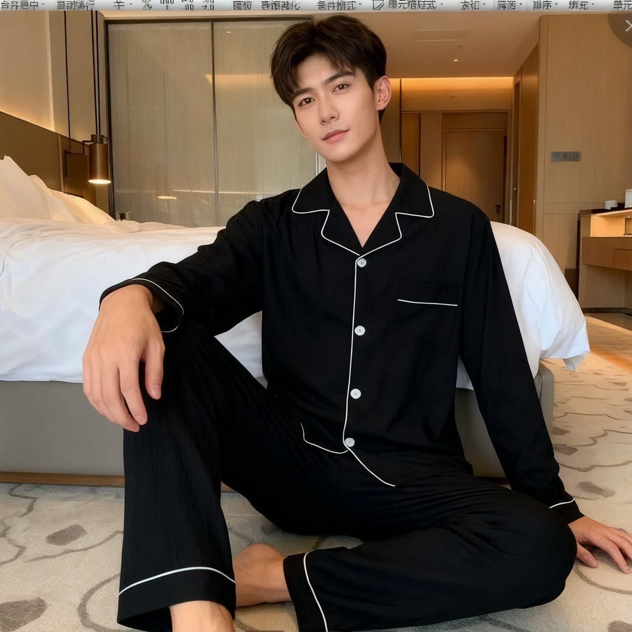 Spring and Autumn Men's Cloud Cotton Pajamas, Long-Sleeved and Long-Pants Simple Cardigan Comfortable Home Wear Set, Wholesale from Manufacturer, Group Purchase