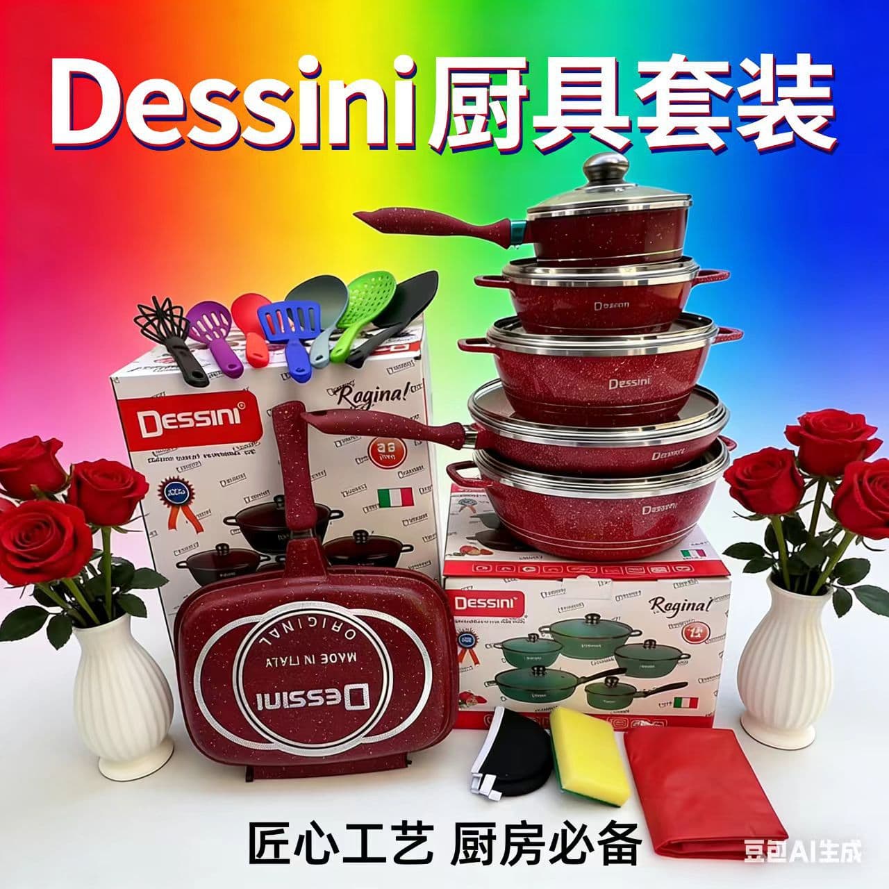 Dessini 23-Piece Set Non-Stick Kitchenware Aluminum Pressure Casted Ceramics Stove Soup Pot Set Korean Style Home Cooking